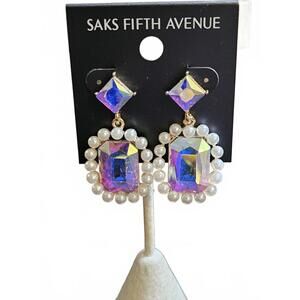 Saks Fifth Avenue Glamorous Pearl and Crystal Earrings